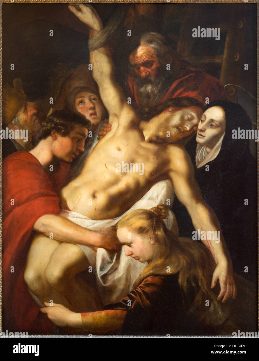 Déposition de la croix par Adam van Noort d'année 1610 dans la cathédrale de Notre-Dame le 4 septembre 2013 à Anvers, Belgique Banque D'Images