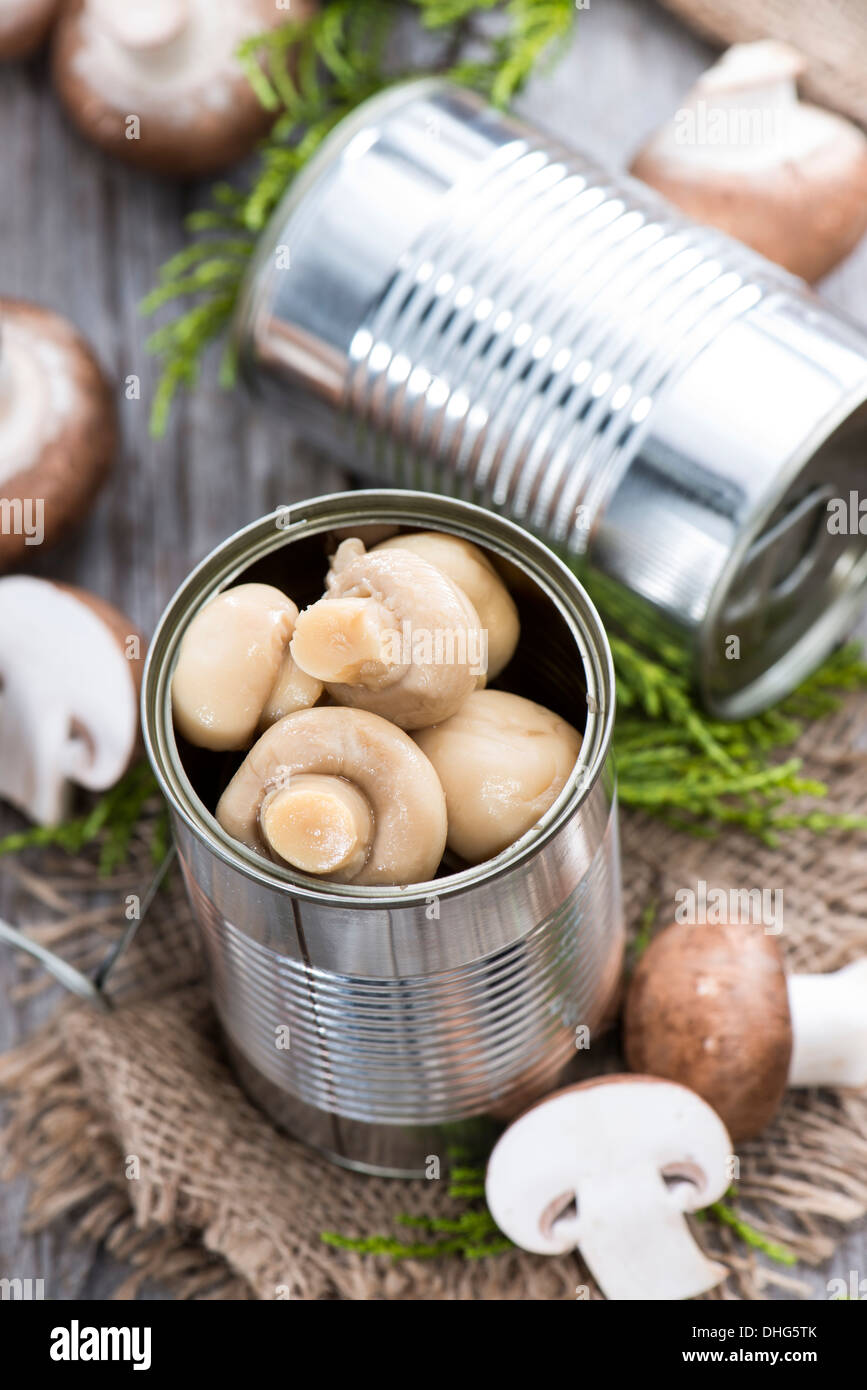 Certaines conserves de champignons en boîte Banque D'Images