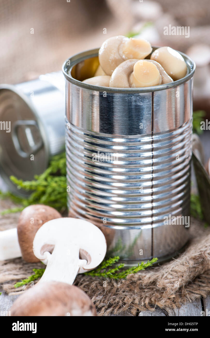 Partie de conserves de champignons (macro shot) Banque D'Images