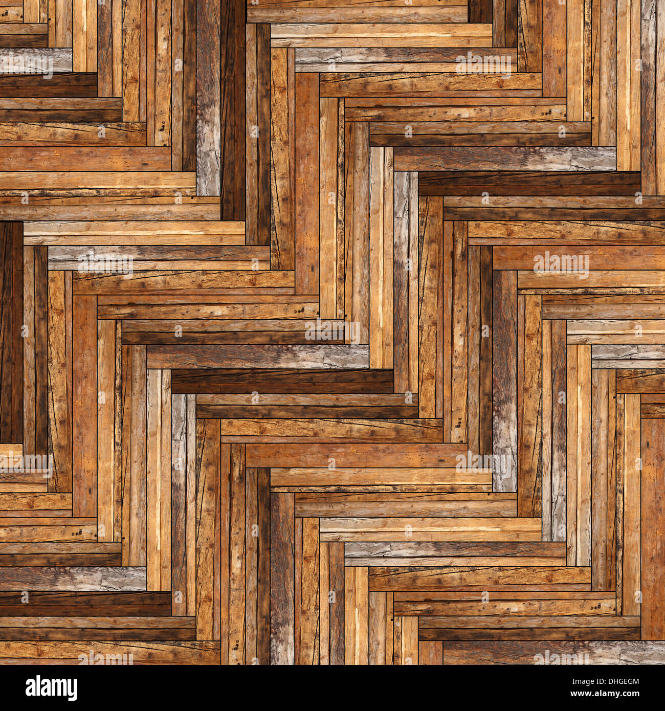 Beau parquet ancien modèle installé à un angle sur le plancher Banque D'Images