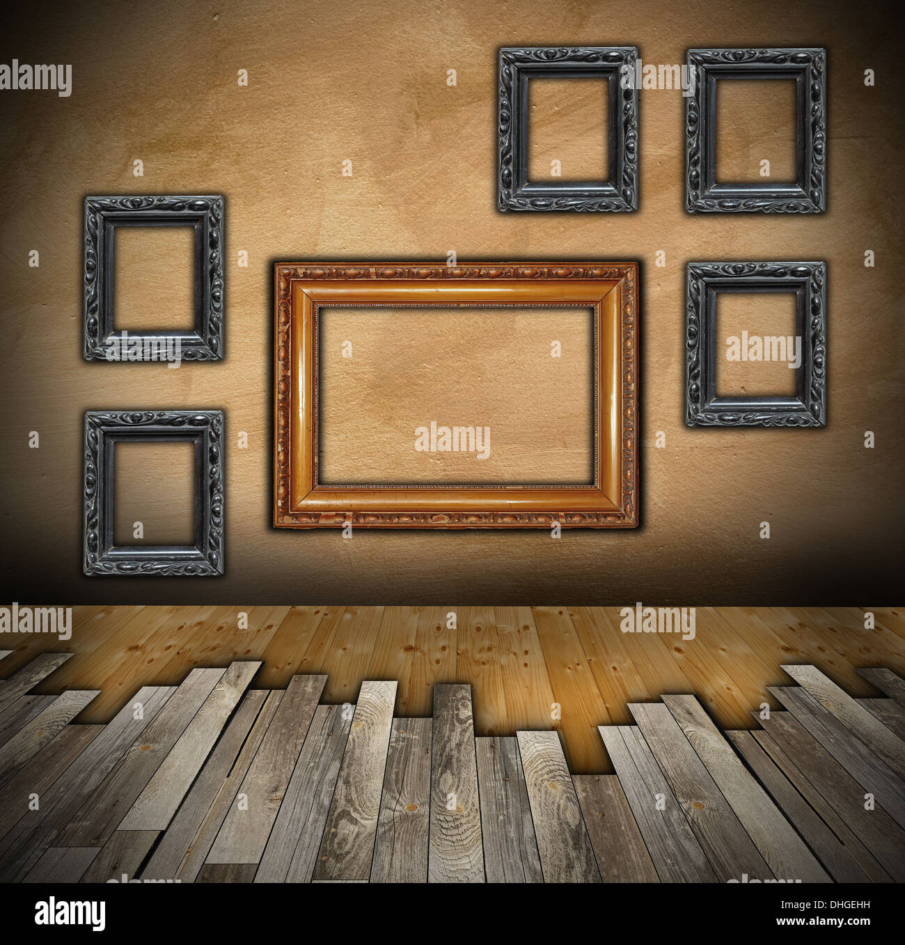 Installation de plancher en bois sur toile de l'intérieur sur la surface de finition Banque D'Images