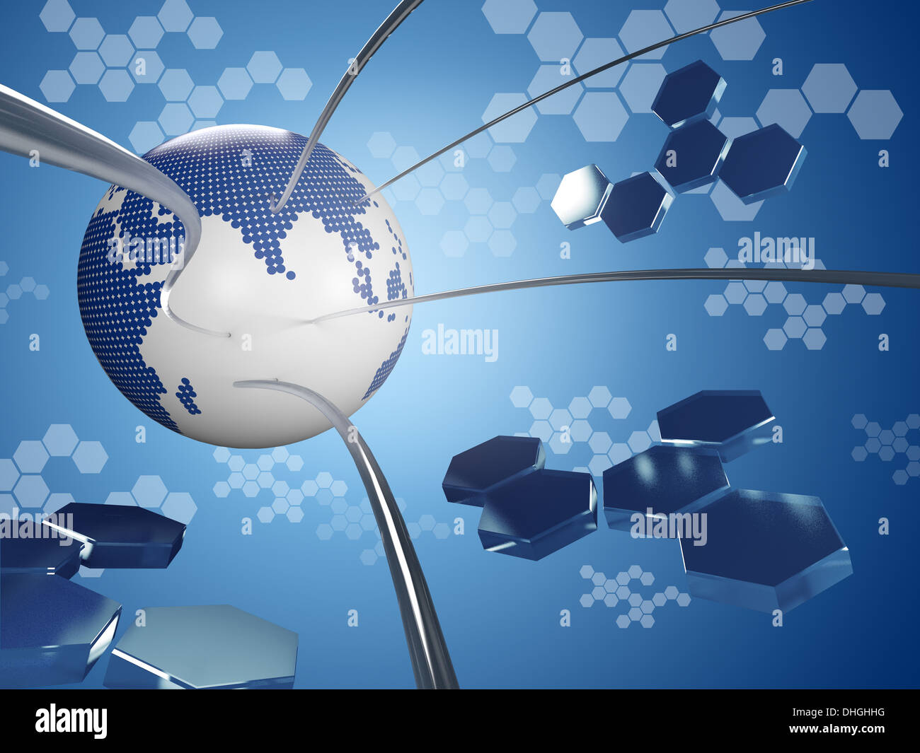 Image d'illustration du globe avec des fils qui représente la mondialisation Banque D'Images