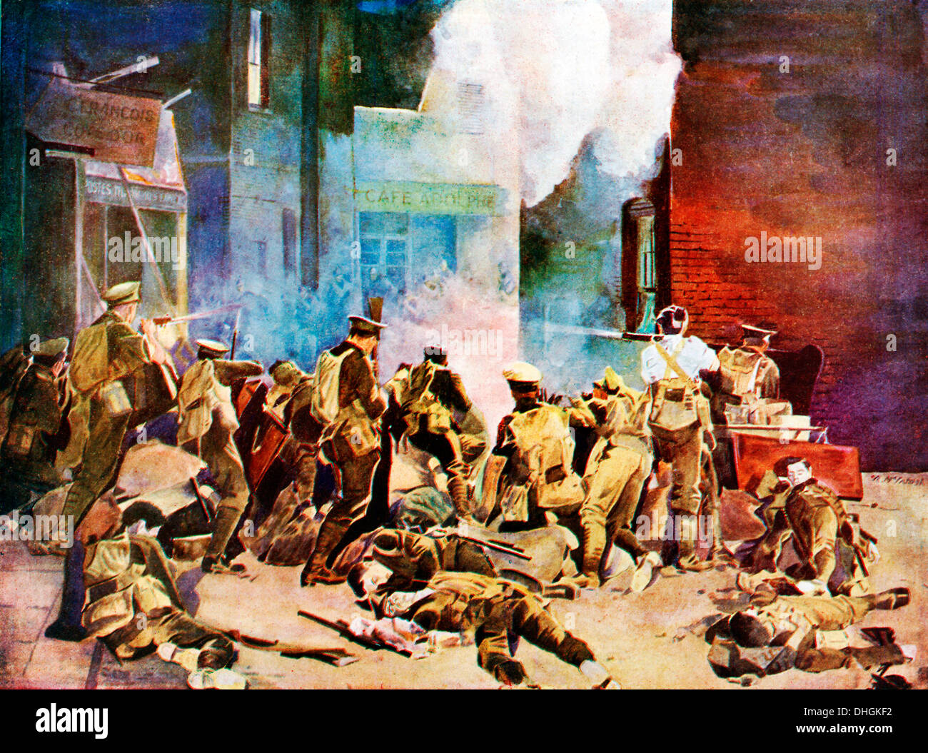 Bataille de Landrecies, 1914, le stand de la 4e Brigade des gardes lors de la retraite de Mons dans la nuit du 25 août Banque D'Images