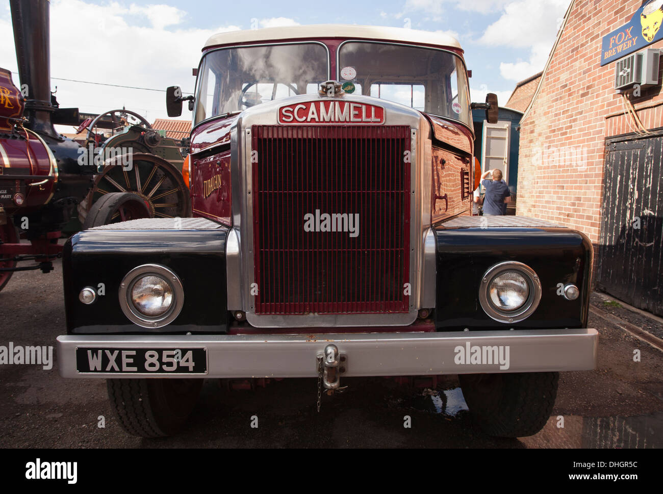 1928 camion vapeur exposée à la vapeur d'un rassemblement à Heacham, en Angleterre. Banque D'Images