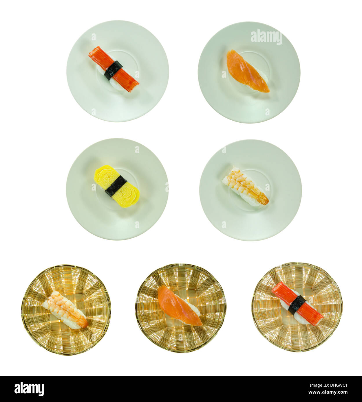 Collage à partir de photographies de sushi sur fond blanc Banque D'Images