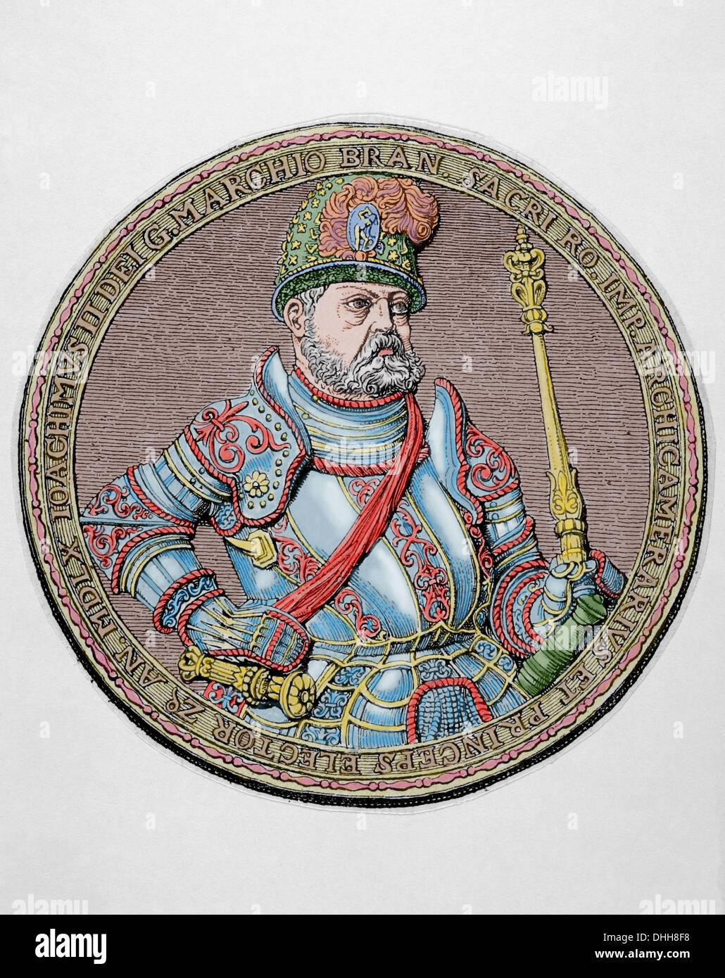 Joachim II Hector (1505-1571). L'électeur de Brandebourg. Membre de la maison de Hohenzollern. Gravure en couleur. Banque D'Images