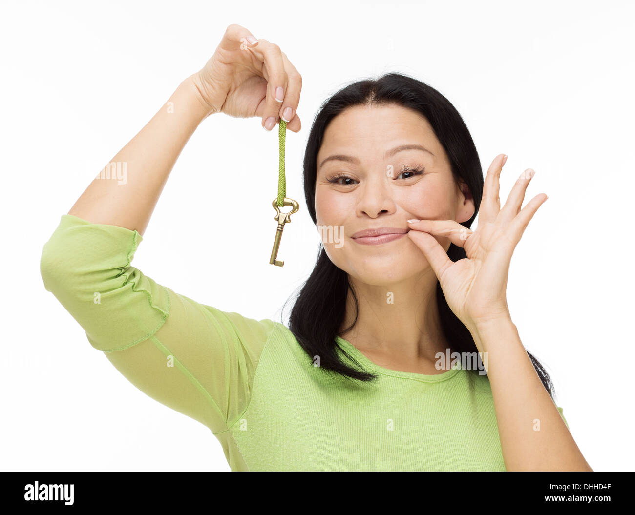 Femme avec la bouche fermée à clé white Banque D'Images