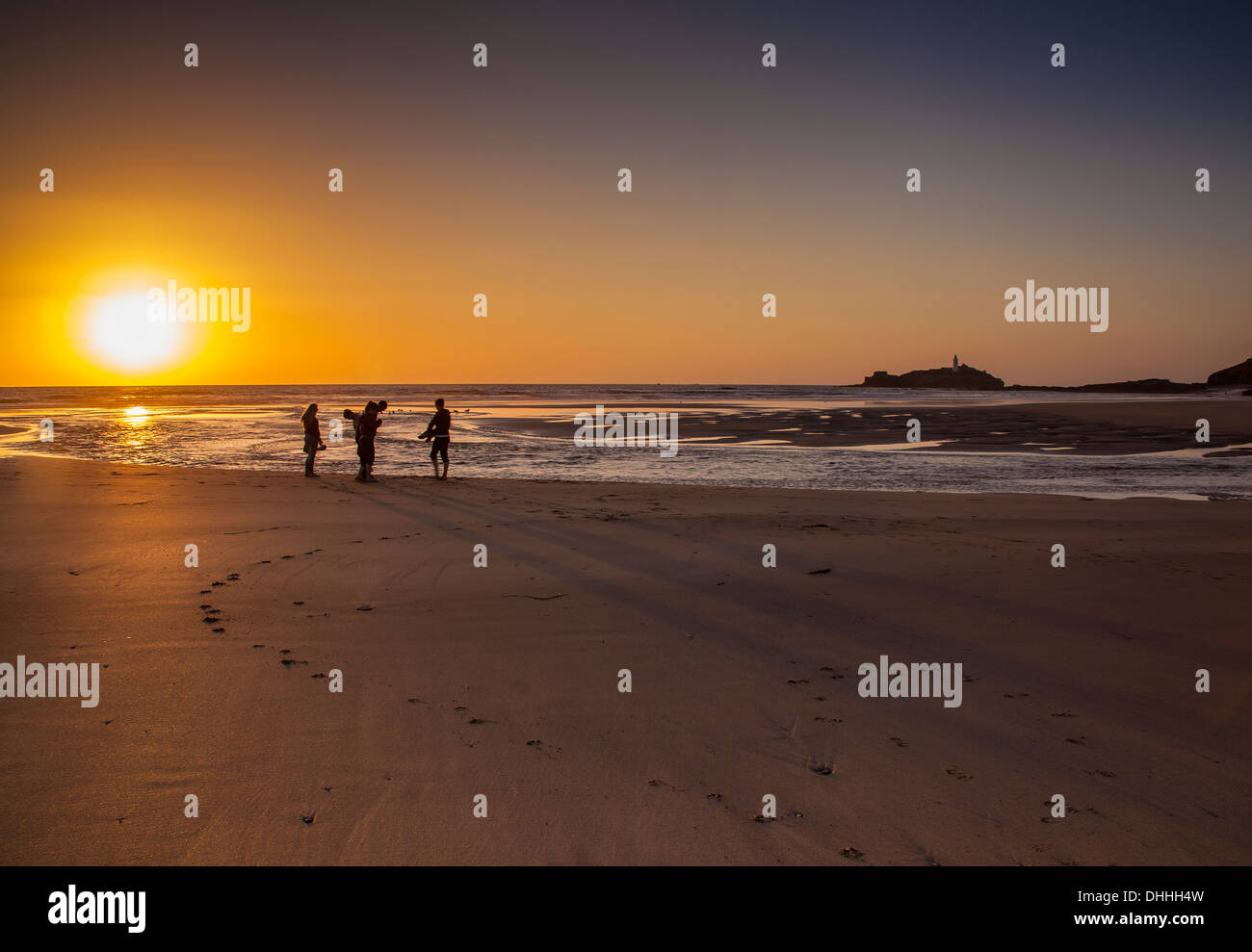 Coucher du soleil à Gwithian,plage,Cornwall UK Banque D'Images