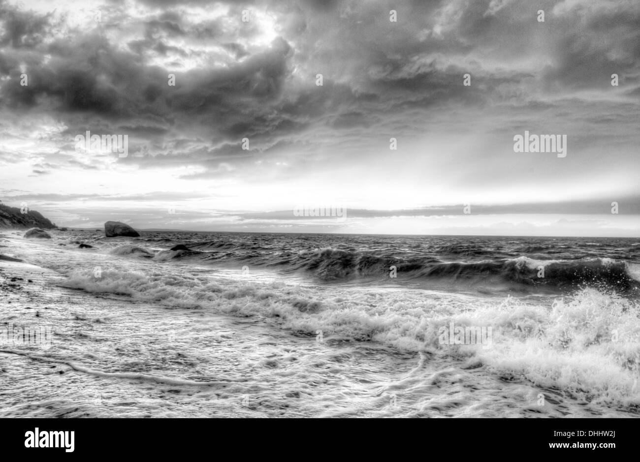 Coucher du soleil sur le son, North Fork, Long Island, NY Banque D'Images