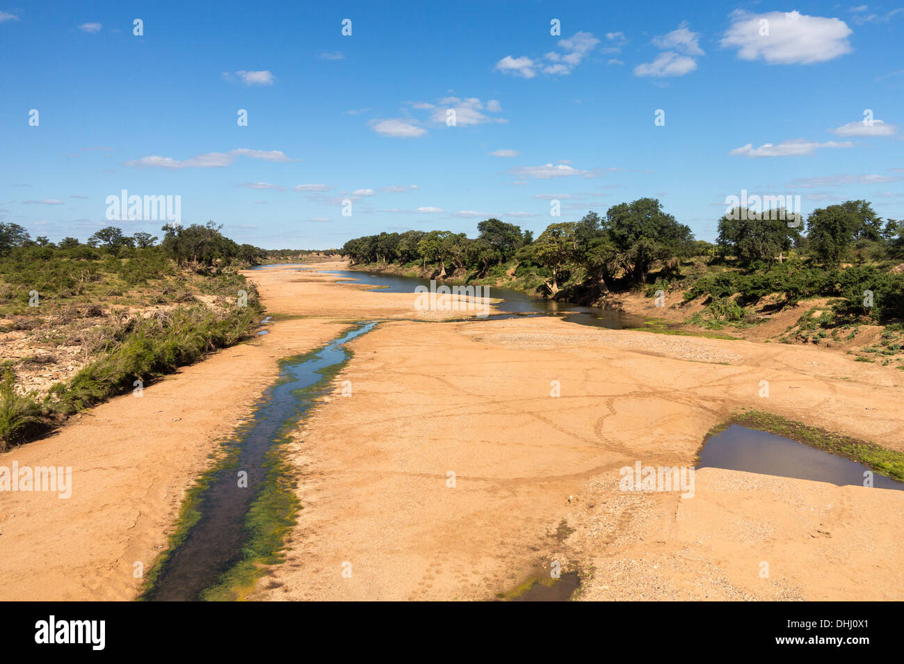 Une large rivière à sec en Kruger National Park, Afrique du Sud Banque D'Images