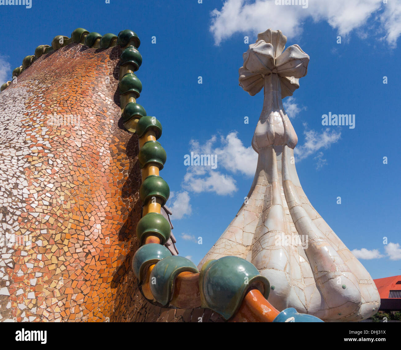 Barcelone, Espagne - détail du toit à Casa Batllo un bâtiment de Gaudi Banque D'Images