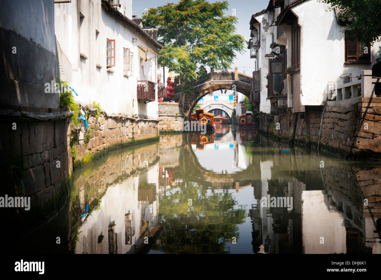 Réflexions du canal de Suzhou Banque D'Images