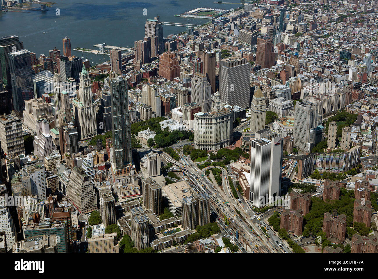 Photographie aérienne de ville et édifice municipal, Civic Center, Manhattan, New York City Banque D'Images
