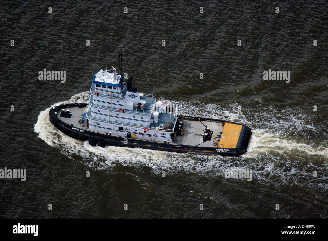 Photographie aérienne Kirby tugboat Maryland le fleuve Hudson, New York, New Jersey Banque D'Images