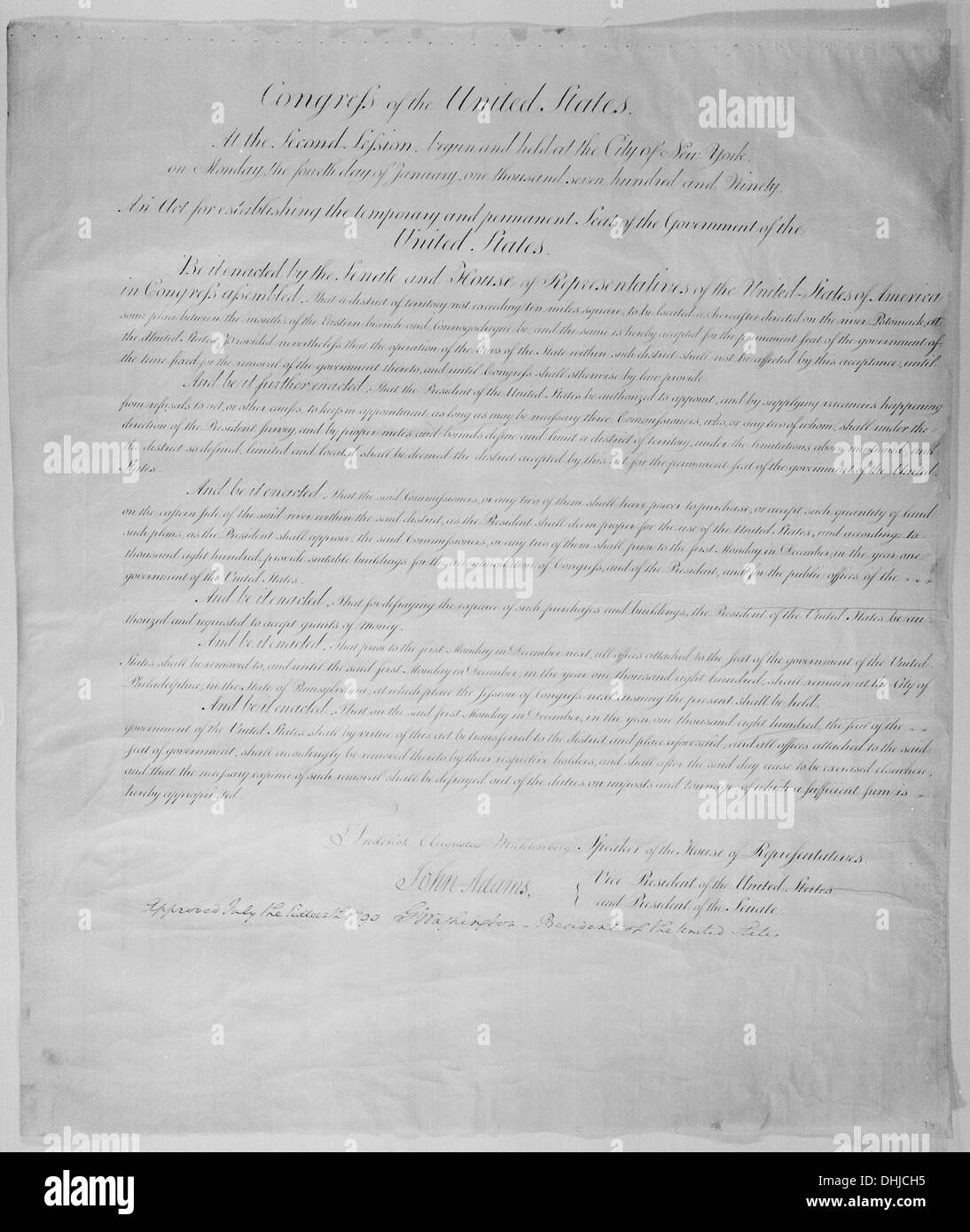 La loi du 16 juillet 1790, connue sous le nom de D.C. Residency Act, établit officiellement le District de Columbia comme capitale des États-Unis, consolidant son rôle de siège du gouvernement de la nation. Banque D'Images