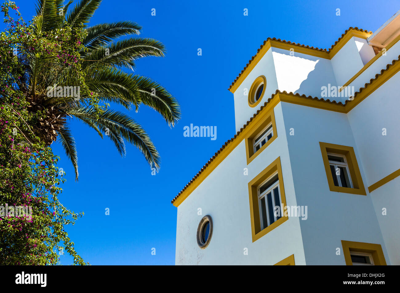 Europe Espagne Iles Baléares Majorque, Ibiza, les maisons colorées de la vieille ville, Dalt Vila Banque D'Images