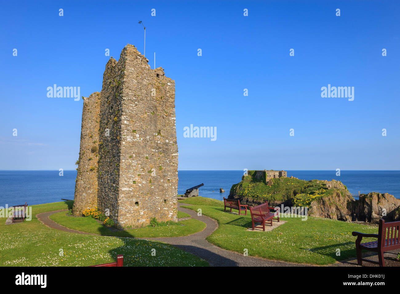 La vue depuis la colline du Château Tenby, Pembrokeshire Wales Banque D'Images