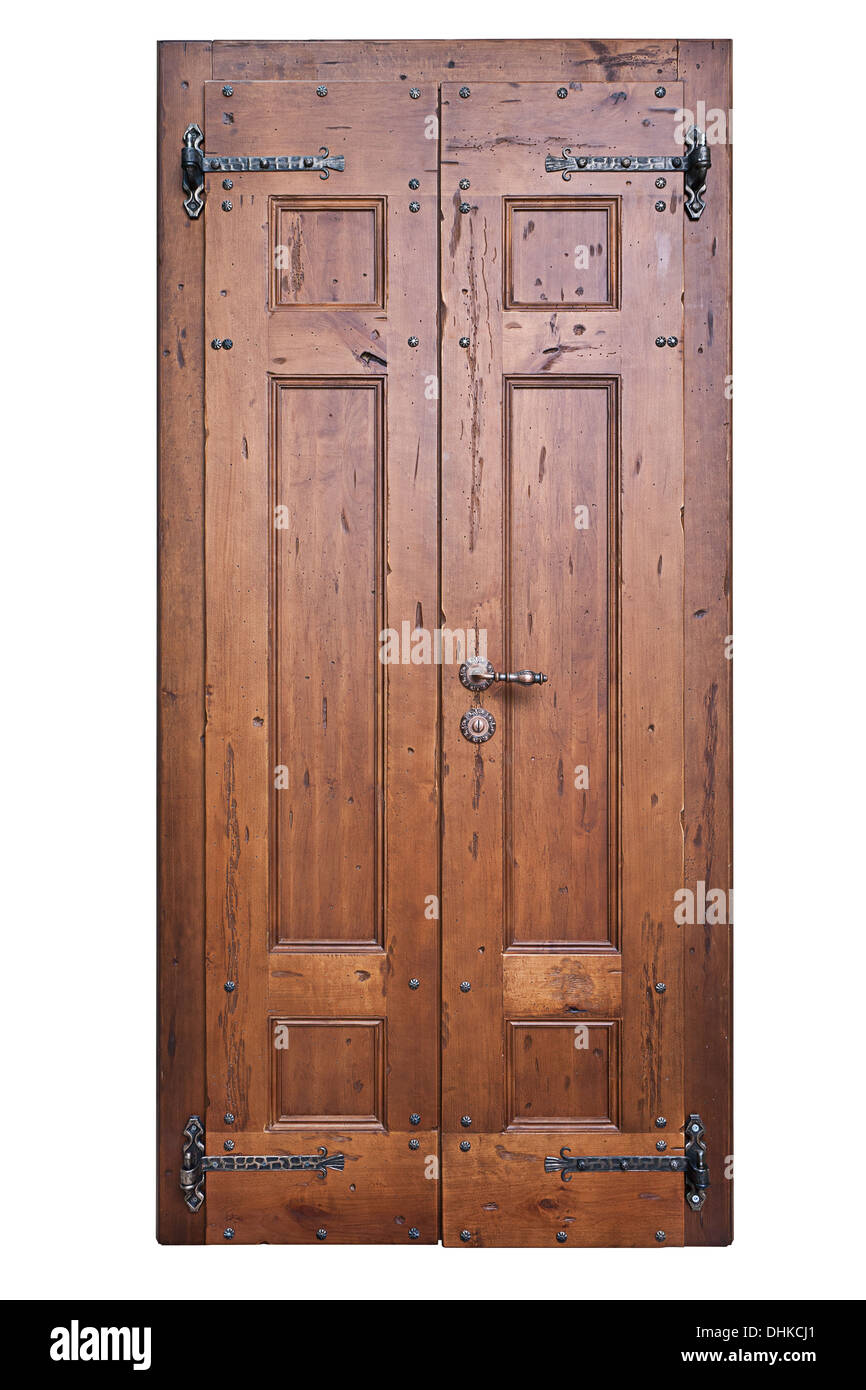 Vintage porte en bois isolé sur fond blanc Banque D'Images