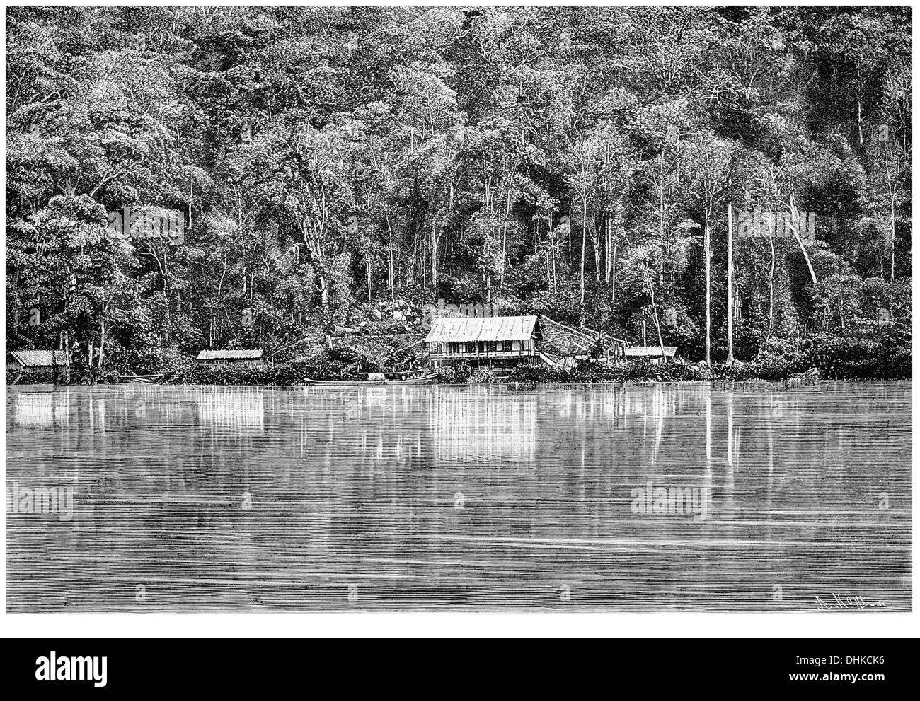 1888 mission américaine sur le Ogoway entre Njole et Lambaréné Gabon Banque D'Images