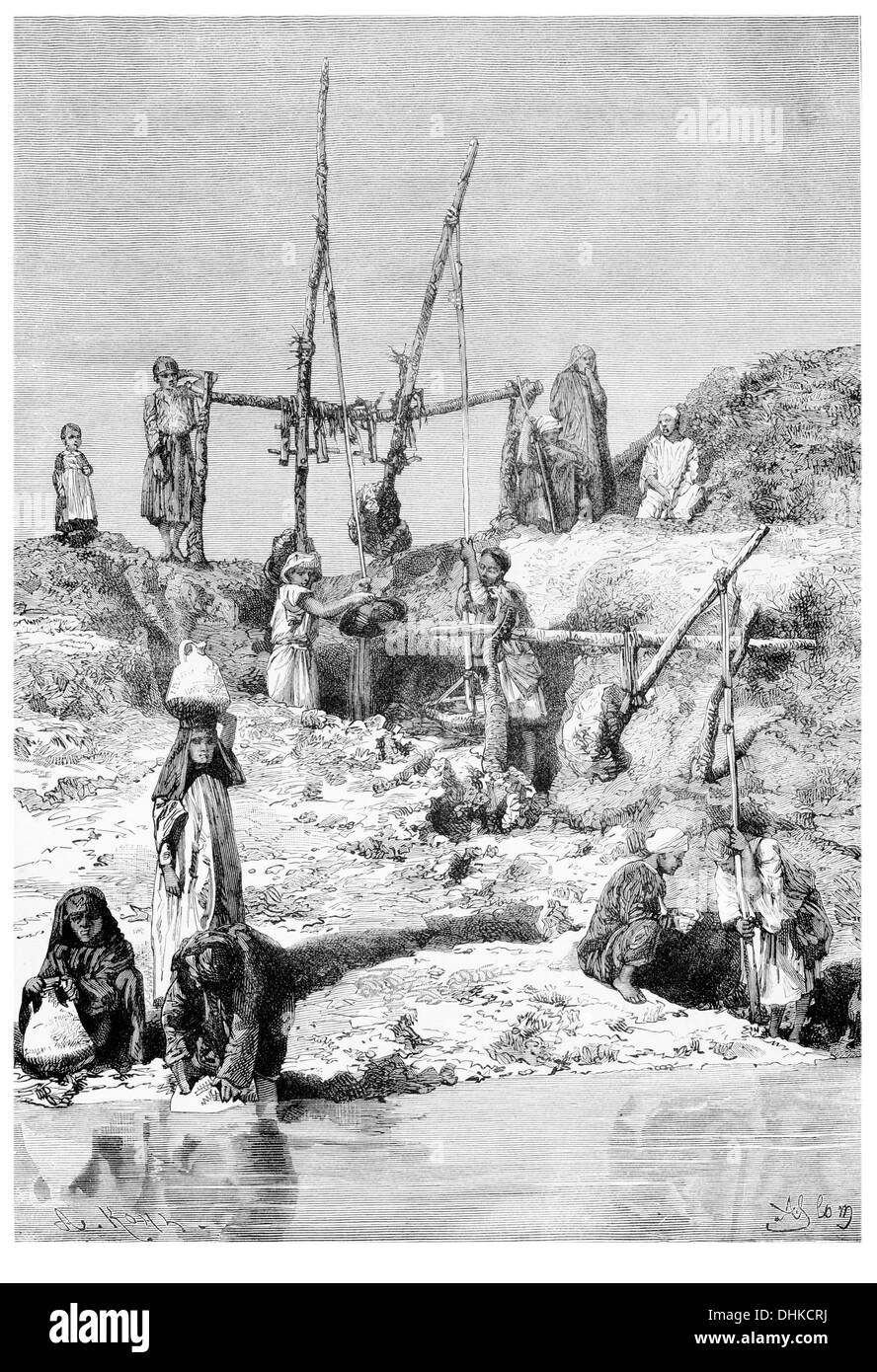 1888 rives du Nil le Shaduf Banque D'Images