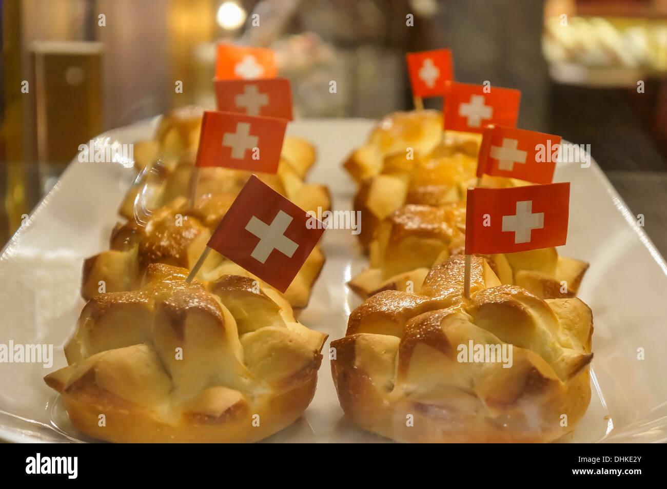 Gâteau avec petite suisse flagg, 1er août Fête nationale, Zurich, Suisse Banque D'Images