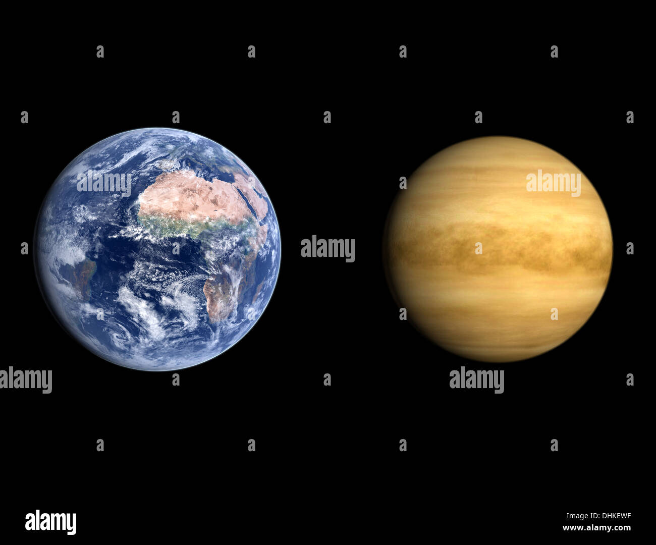 Une comparaison entre les planètes Terre et Vénus sur un fond noir ...