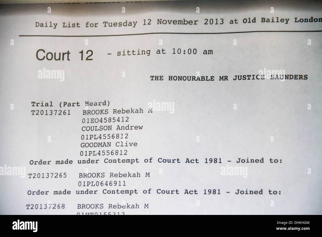 Londres, Royaume-Uni. 12 novembre 2013. Rebekah Brooks et Andy Coulson procès se poursuit à Old Bailey court de Londres Crédit : Guy Josse/Alamy Live News Banque D'Images