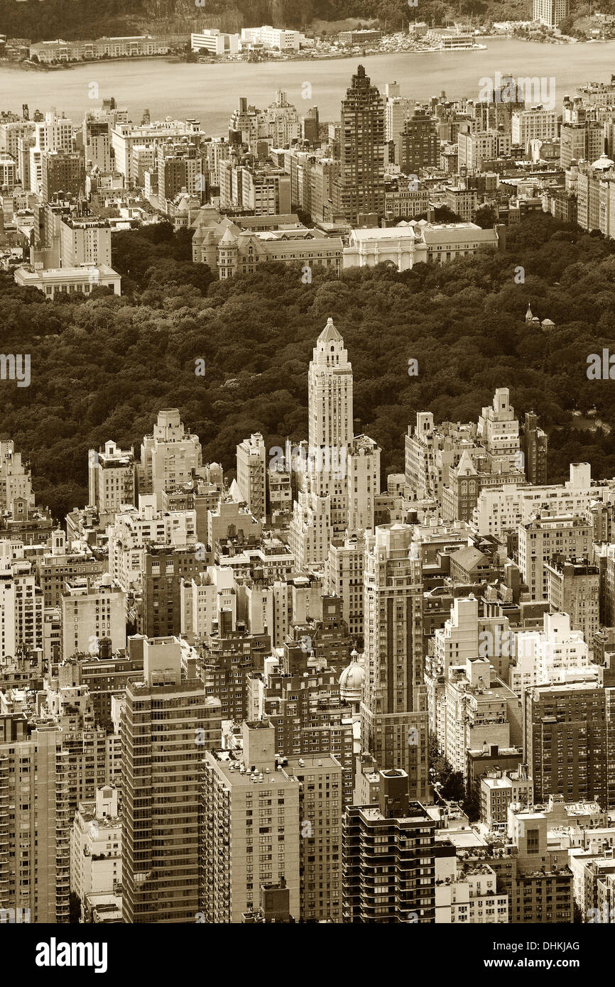 Photographie aérienne de Upper East Side, Central Park, Upper West Side, Manhattan, New York City Banque D'Images