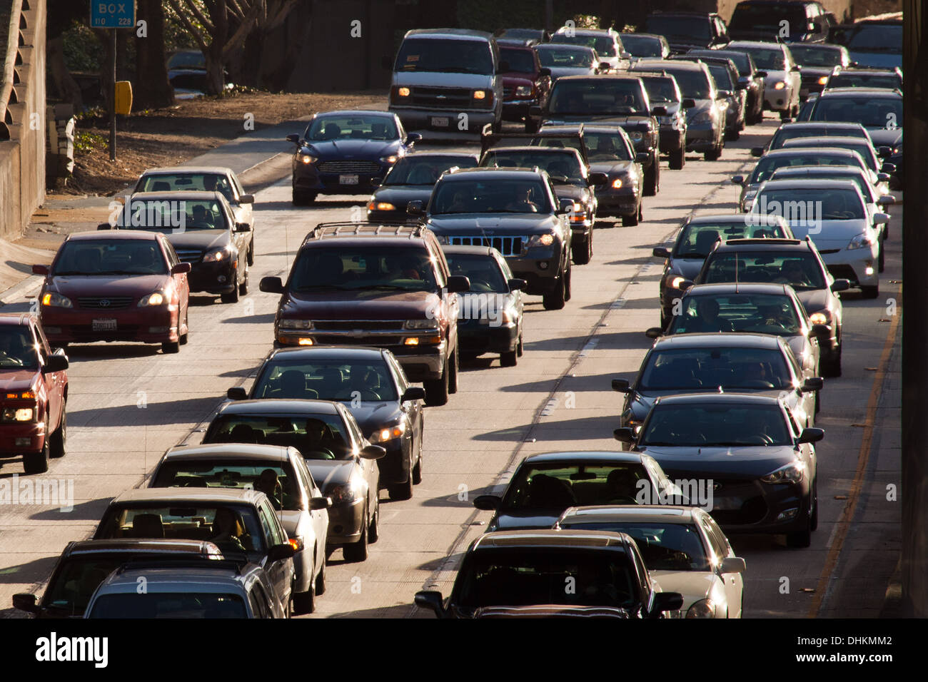 Le trafic sur l'autoroute (Port 110) le centre-ville de Los Angeles, Californie, États-Unis d'Amérique Banque D'Images