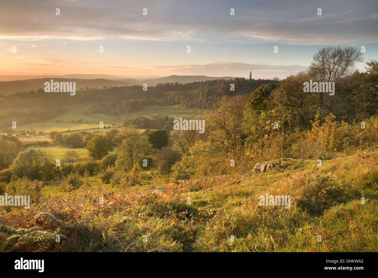 Cette photo a été prise du milieu de l'Hill sur les collines de Malvern, Herefordshire, au coucher du soleil. Banque D'Images
