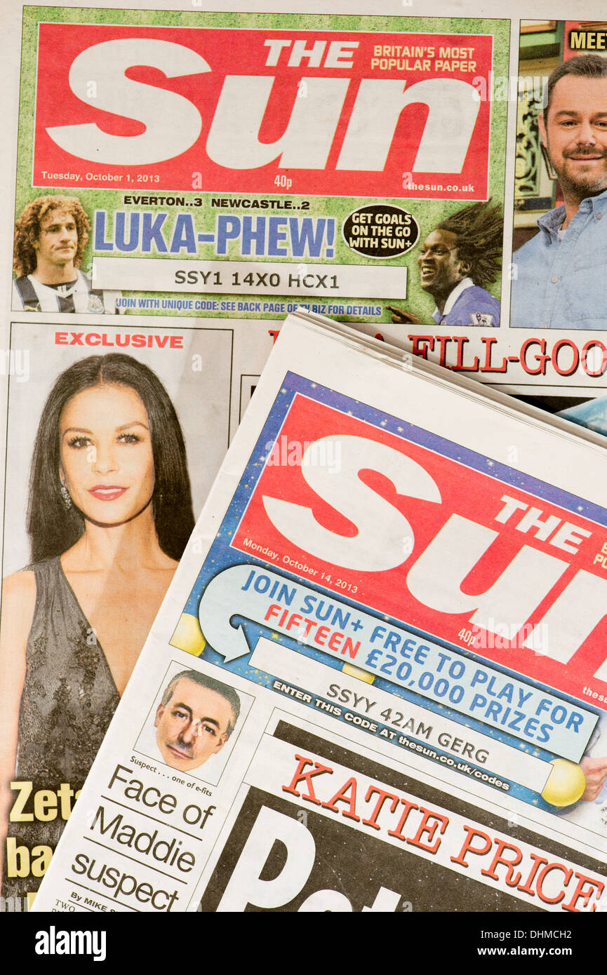 Le Soleil : UK National presse tabloïd daily newspaper headline pages avant Banque D'Images