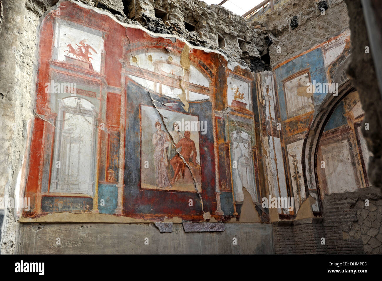 Une fresque sur le mur de la dans le sacellum Collegio degli Augustali combats Achelous Hercules montre, d'Herculanum Banque D'Images