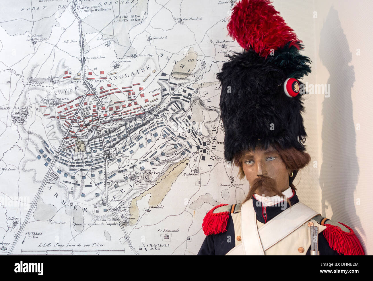 Plan de bataille et de grenadiers de la garde impériale de Napoléon au Siège de l'AC dernier musée à propos de bataille de Waterloo, Vieux-Genappe Banque D'Images