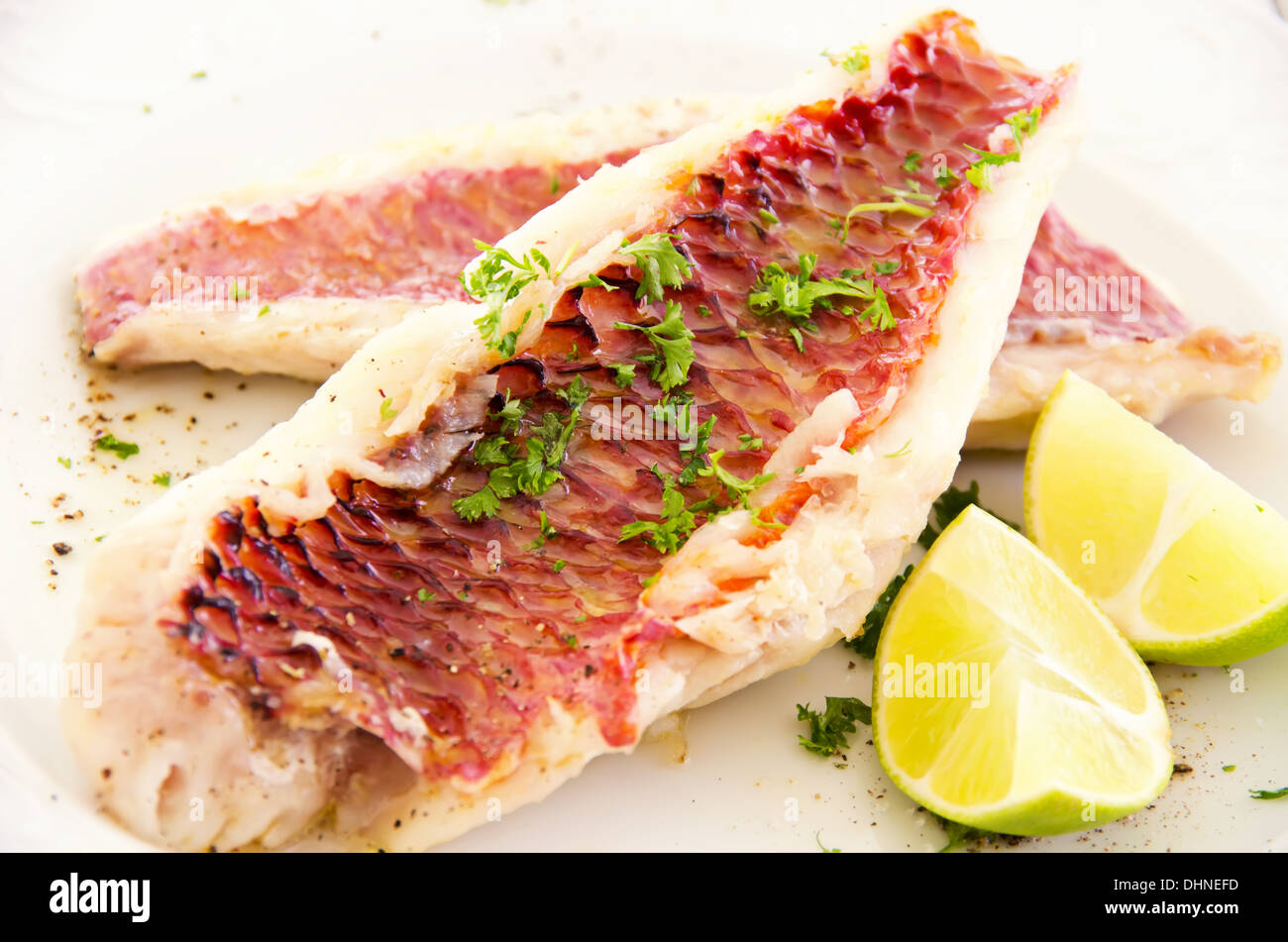 Filet de poisson à l'aide de fines herbes Banque D'Images