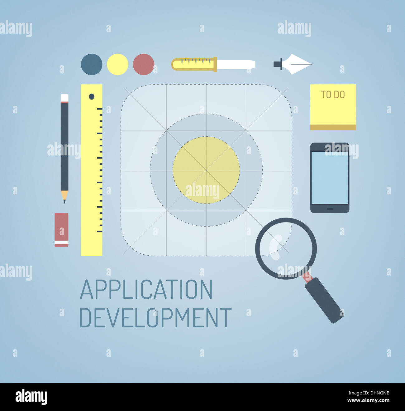 Illustration moderne concept de recherche, la création et le développement d'un nouveau processus pour l'icône de l'application interface mobile Banque D'Images