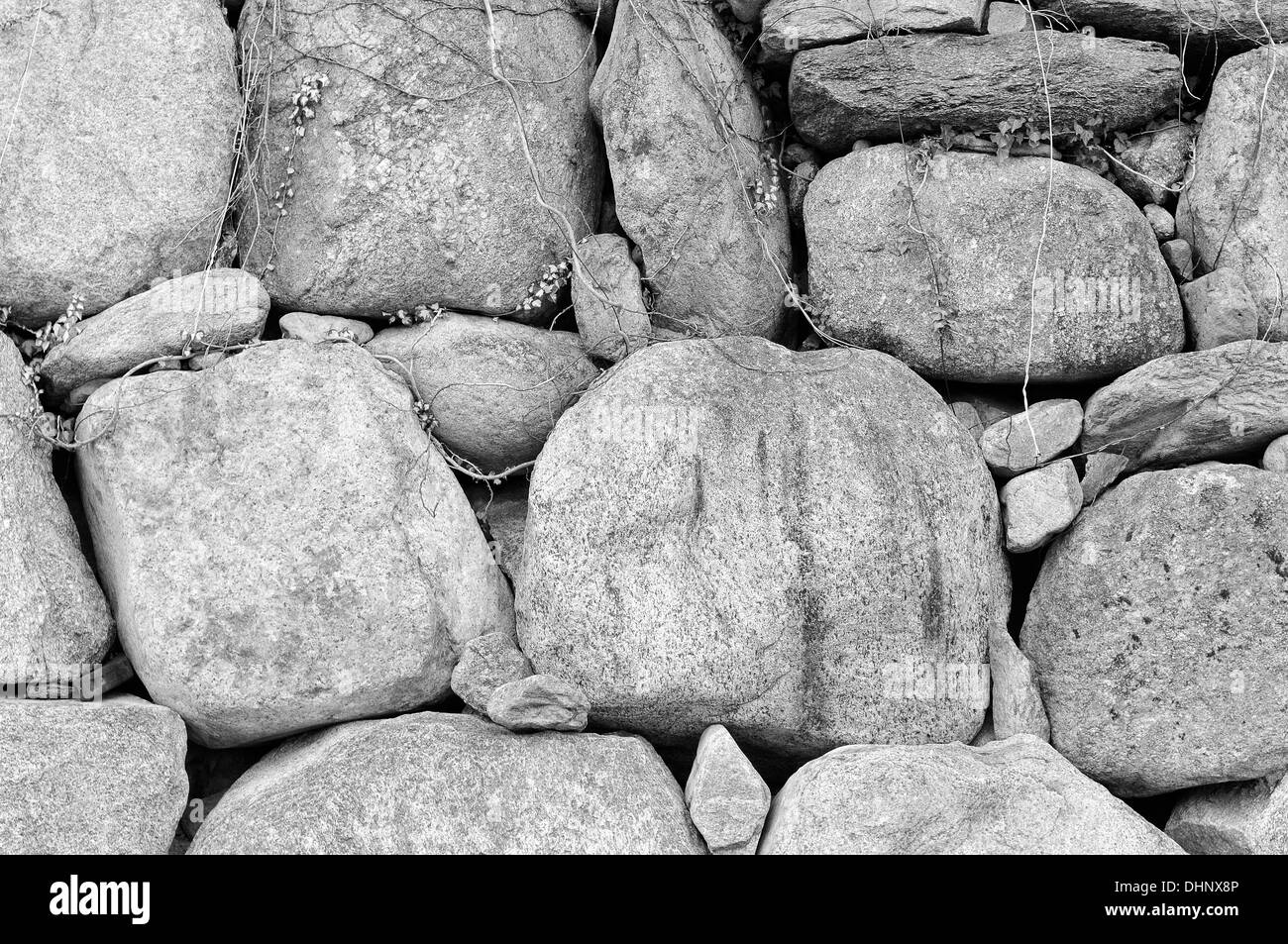 Maçonnerie cyclopéenne noir-blanc Banque D'Images