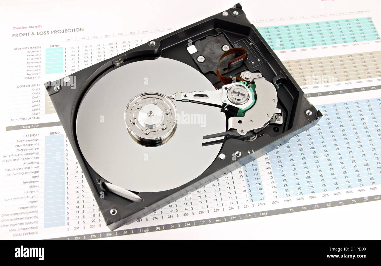 L'image disque dur Ouvrir le capot supérieur de l'entreprise graphique. Banque D'Images