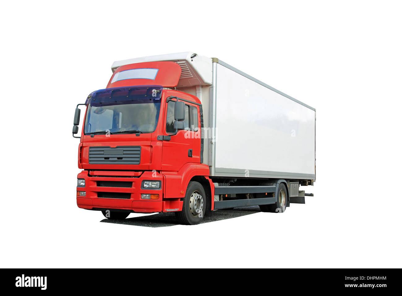 Camion de livraison rouge isolé sur fond blanc Banque D'Images