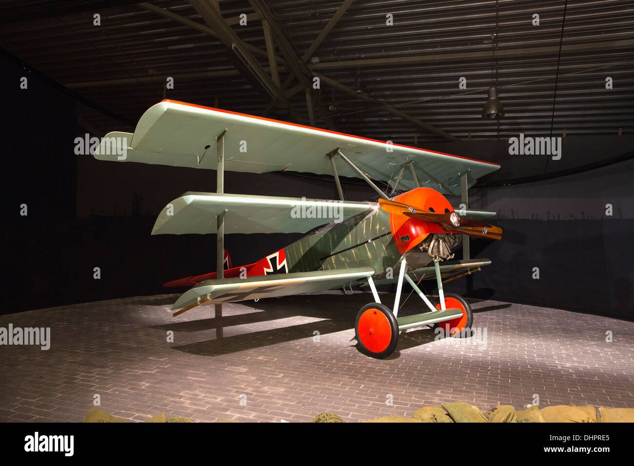 Pays-bas, Lelystad, Aviodrome, musée d'histoire de l'aviation. Fokker DR-1 triplan de modèle à partir de 1917 Banque D'Images