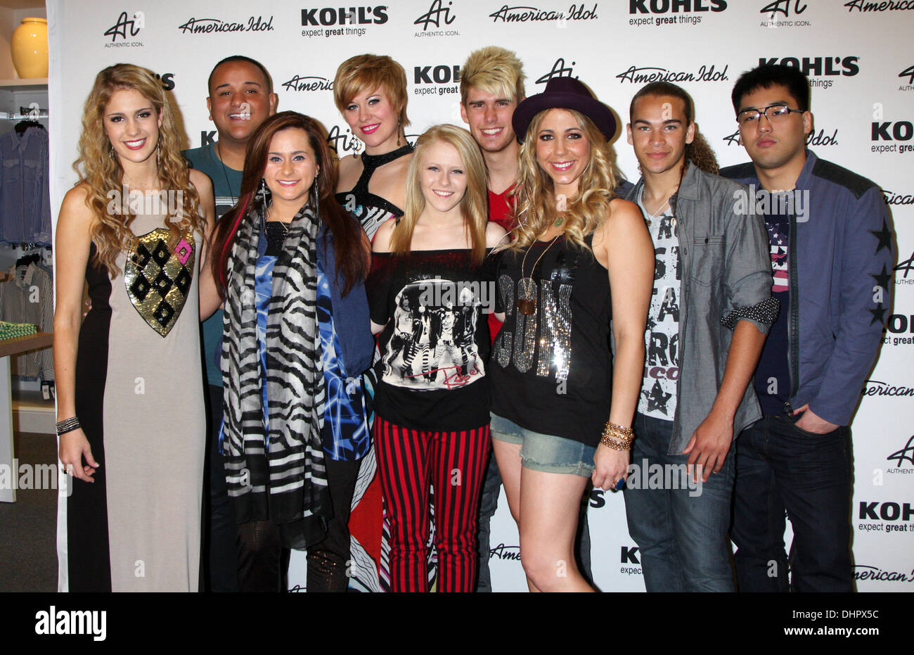 Chanteurs Shannon Magrane, Jeremy Rosado, Skylar Laine, Erika Van Pelt, Hollie Cavanagh, Colton Dixon, Elise Testone, Deandre Brackensick Han Jun Hee et American Idol Saison 11 candidats apparaissent à Los Angeles pour American Idol de Kohl's collection authentique tenue à Kohl's Department Store Alhambra, Californie - 16.05.12 Banque D'Images