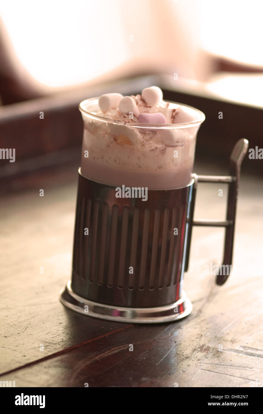 La vie encore de droit d'un verre de chocolat chaud avec des guimauves Banque D'Images