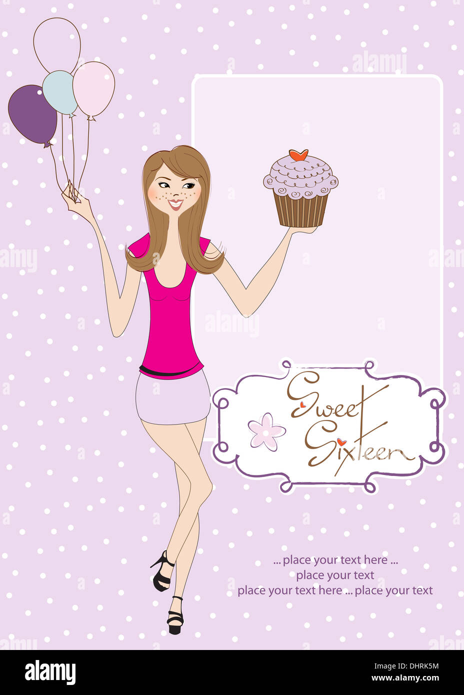 Sweet Sixteen Carte D Anniversaire Avec Jeune Fille Photo Stock Alamy