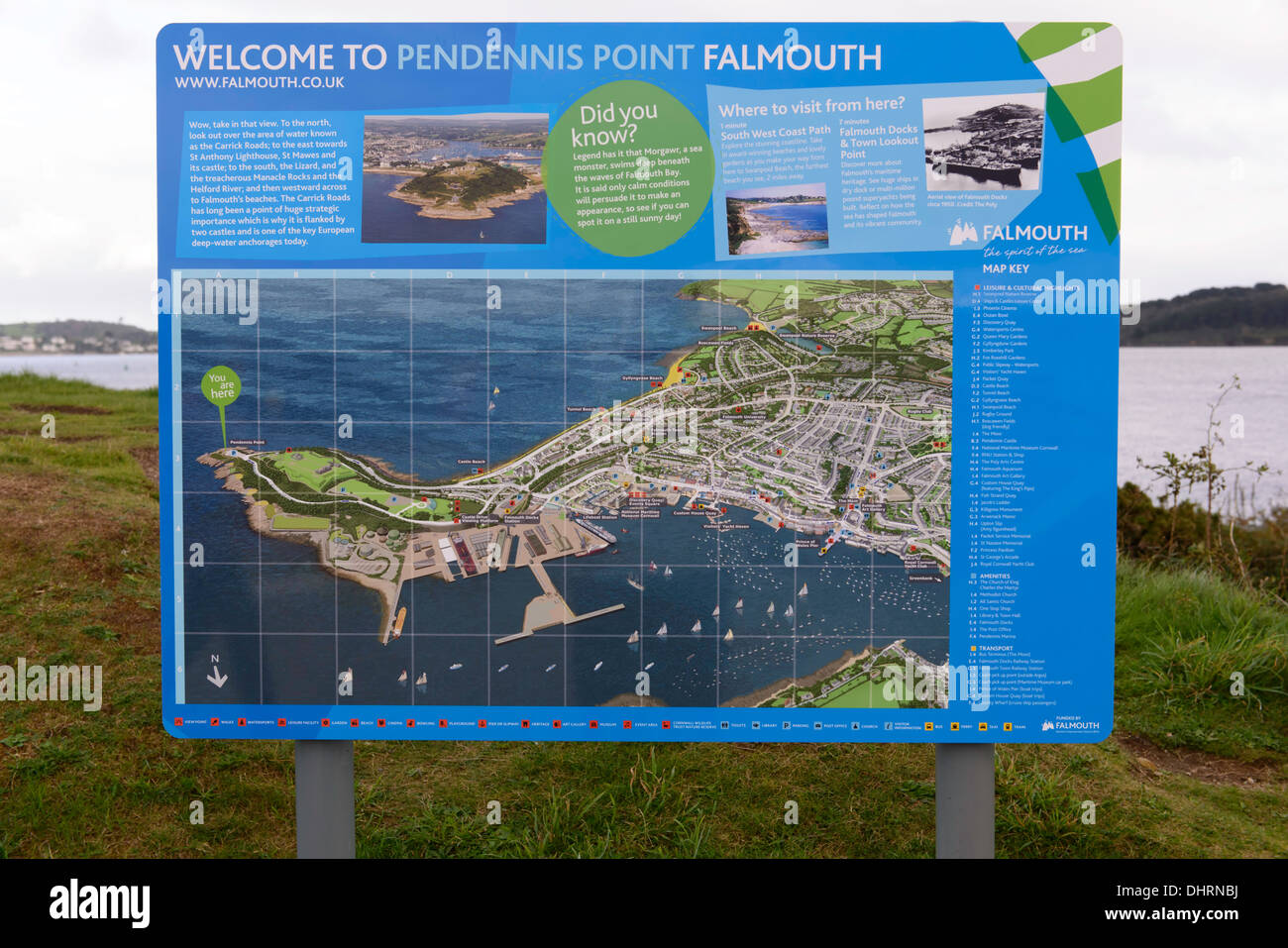 Point de Pendennis Falmouth Cornwall UK information sign Banque D'Images