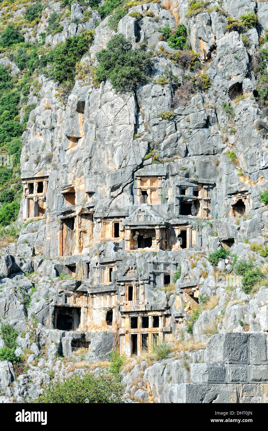 Myra tombeaux de roche avec des briques Turquie Banque D'Images