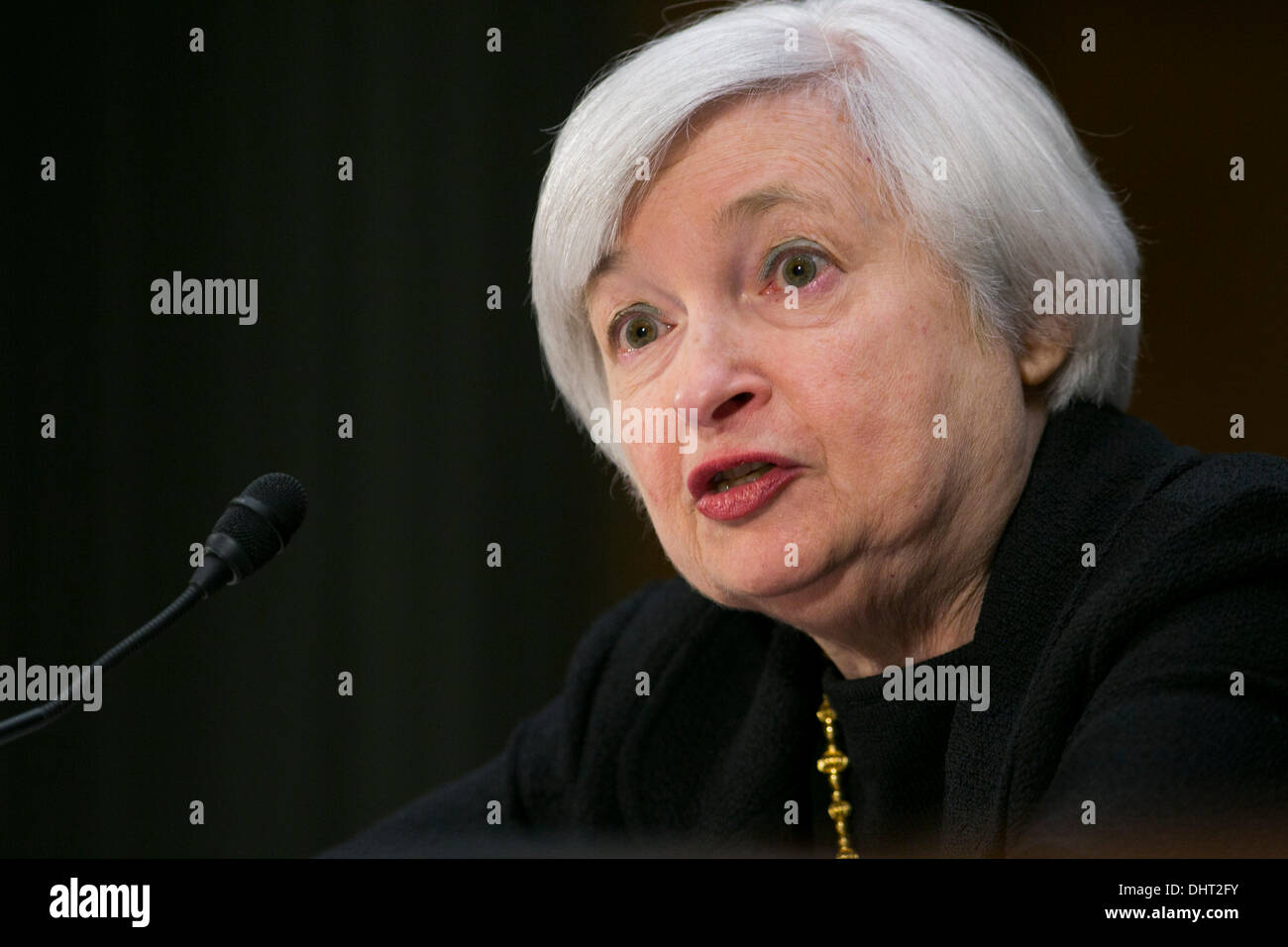 Washington DC, USA. 14 novembre 2013. Janet Yellen témoigne devant le comité sénatorial des banques au cours d'une audience sur sa candidature pour devenir président de la Banque fédérale de réserve le 14 novembre 2013 à Washington, DC Crédit : Kristoffer Tripplaar/Alamy Live News Banque D'Images