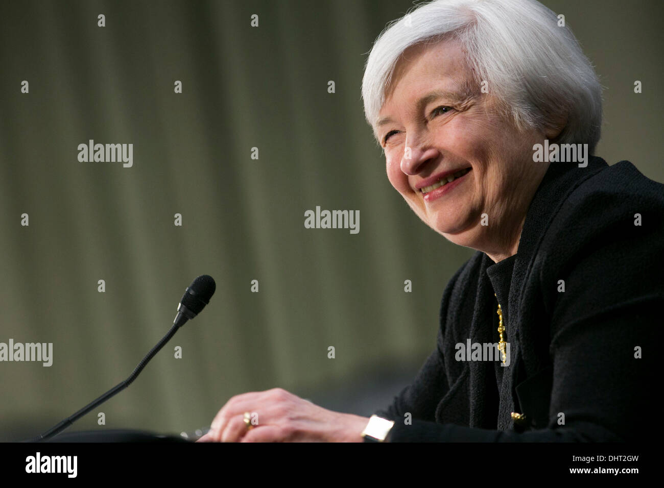 Washington DC, USA. 14 novembre 2013. Janet Yellen témoigne devant le comité sénatorial des banques au cours d'une audience sur sa candidature pour devenir président de la Banque fédérale de réserve le 14 novembre 2013 à Washington, DC Crédit : Kristoffer Tripplaar/Alamy Live News Banque D'Images