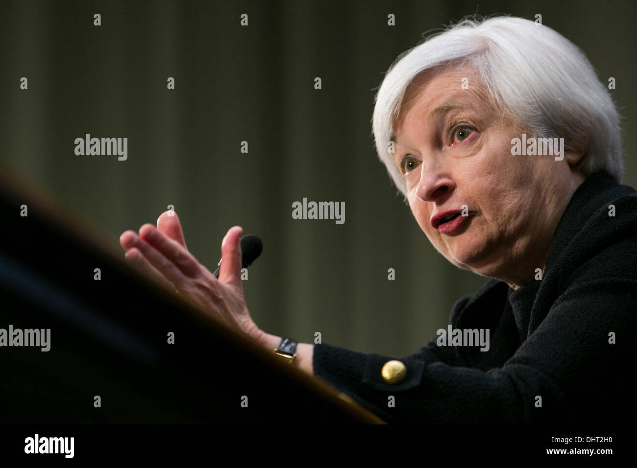 Washington DC, USA. 14 novembre 2013. Janet Yellen témoigne devant le comité sénatorial des banques au cours d'une audience sur sa candidature pour devenir président de la Banque fédérale de réserve le 14 novembre 2013 à Washington, DC Crédit : Kristoffer Tripplaar/Alamy Live News Banque D'Images