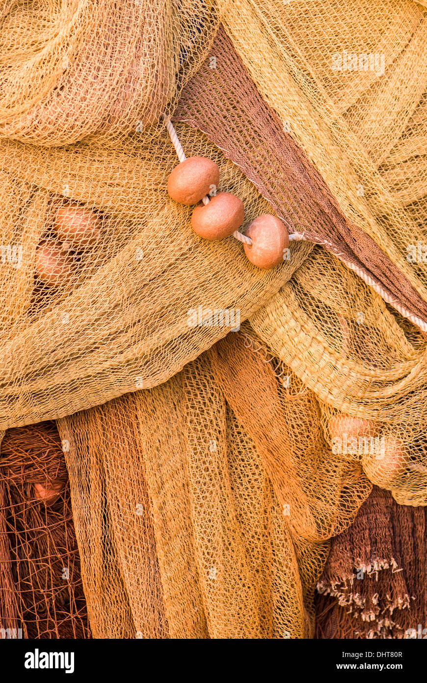 Filets de pêche traditionnelle italienne à Monterosso, Italie. Banque D'Images