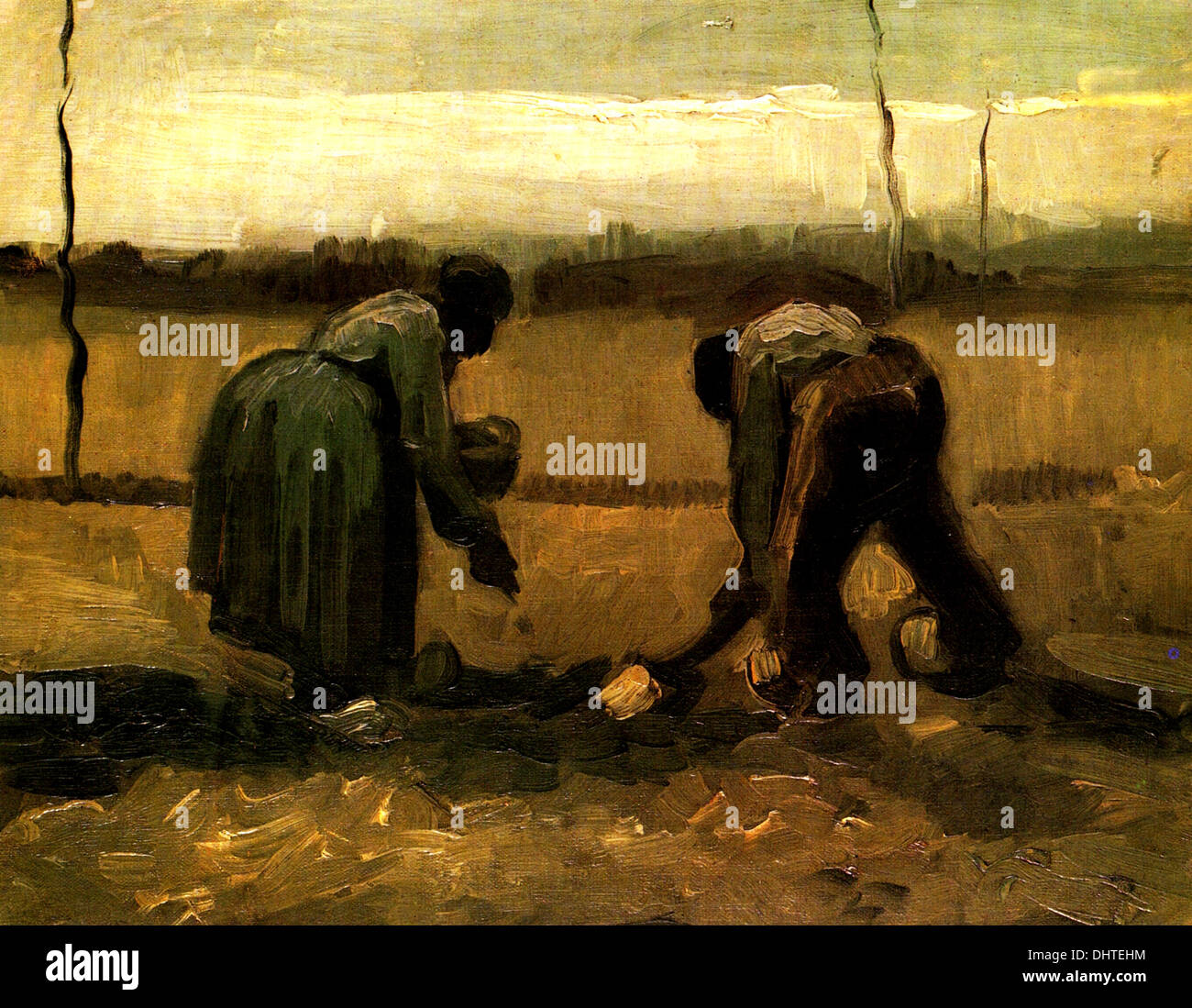 Paysan et paysanne La plantation de pommes de terre - par Vincent van Gogh, 1885 Banque D'Images