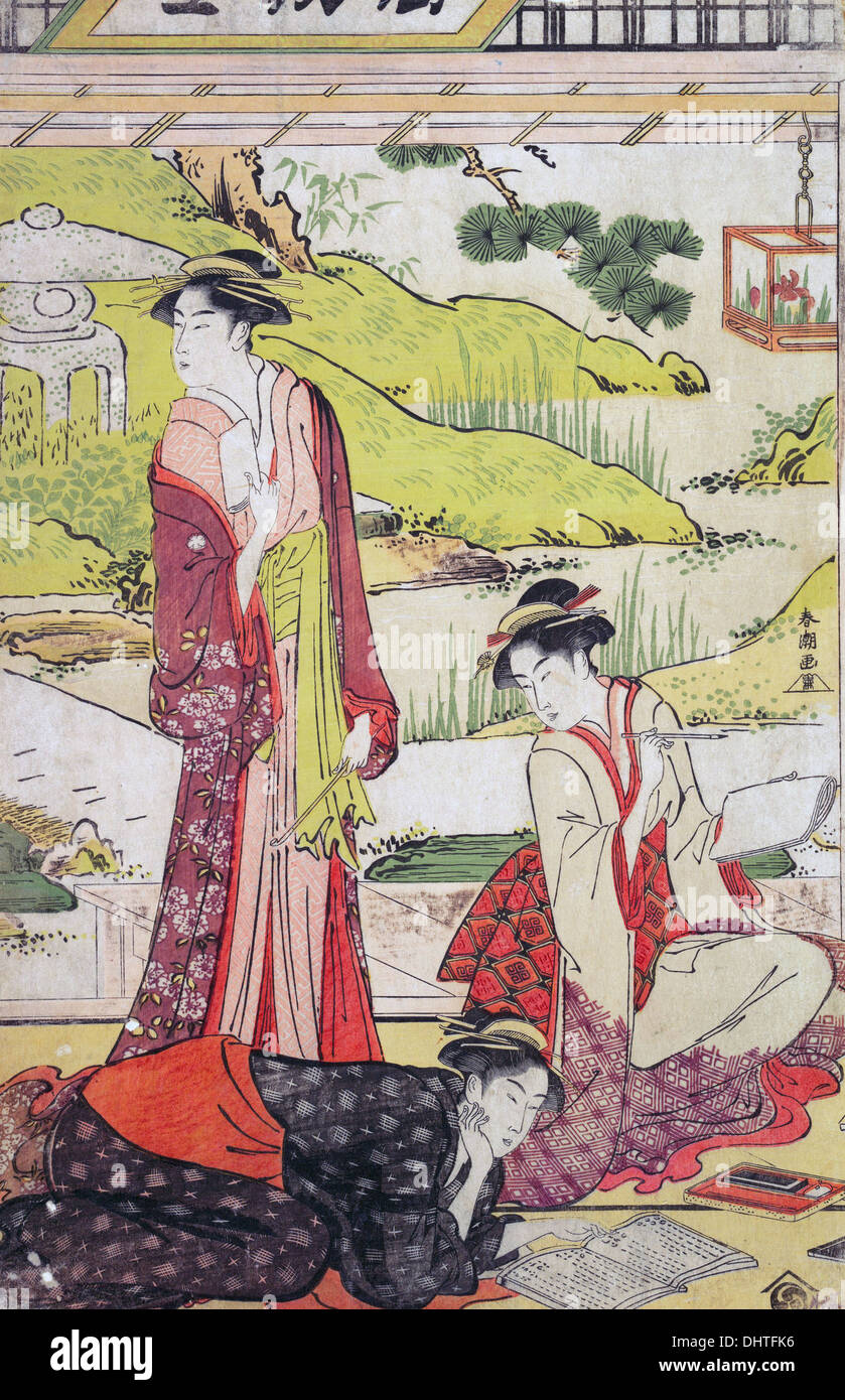 Trois femmes bénéficiant d'activités littéraires - par Katsukawa Shuncho, années 1780 Banque D'Images